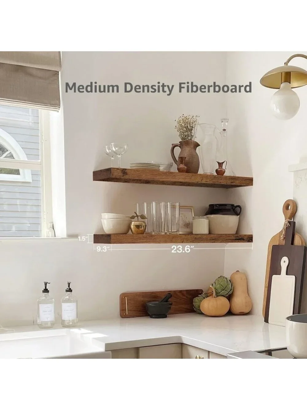 New 24-Inch Bathroom Floating Shelves, Set of 2 Rustic Brown Wall Storage Shelf